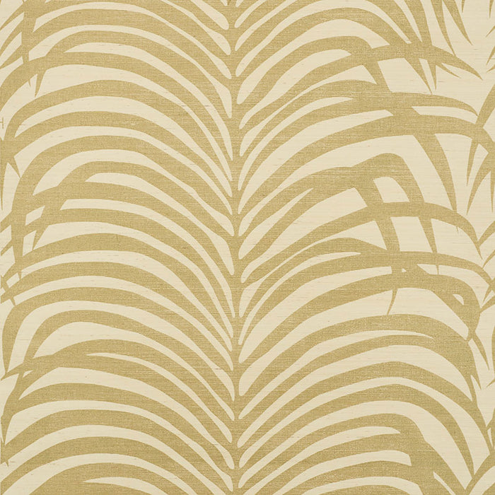 Schumacher Zebra Palm Sisal Gold On Ivory Wallpaper Sample 5008220