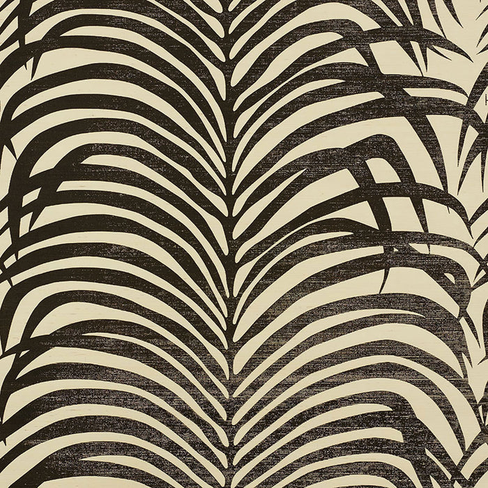 Schumacher Zebra Palm Sisal Black On Ivory Wallpaper 5008222