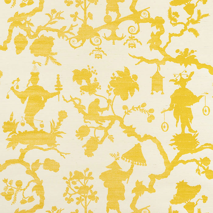 Schumacher Shantung Silhouette Sisal Yellow Wallpaper Sample 5008250