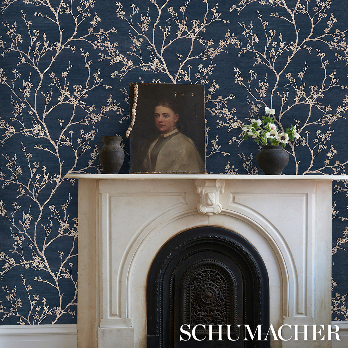 Schumacher Twiggy Sisal Indigo Wallpaper 5008293