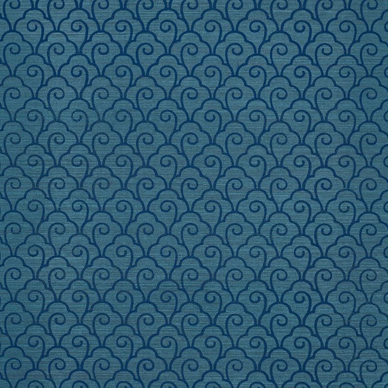 Schumacher Scallop Filigree Sisal Lapis On Peacock Wallpaper 5008300