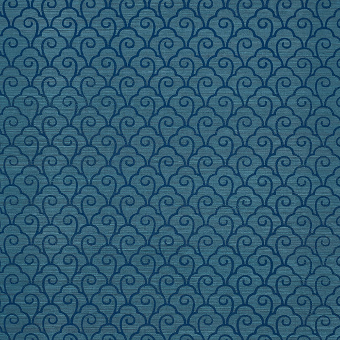 Schumacher Scallop Filigree Sisal Lapis On Peacock Wallpaper Sample 5008300