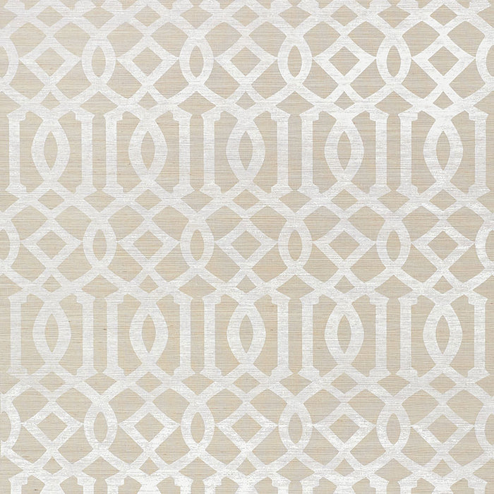 Schumacher Imperial Trellis Sisal Sand Wallpaper Sample 5008351