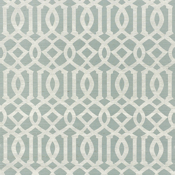 Schumacher Imperial Trellis Sisal Sky Wallpaper Sample 5008352