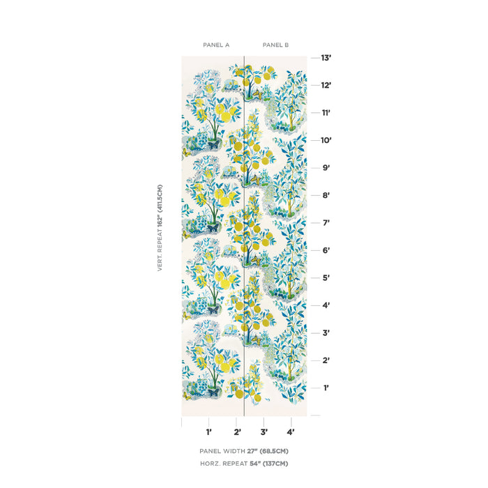 Schumacher Citrus Garden Panel Set Pool Wallpaper 5008411