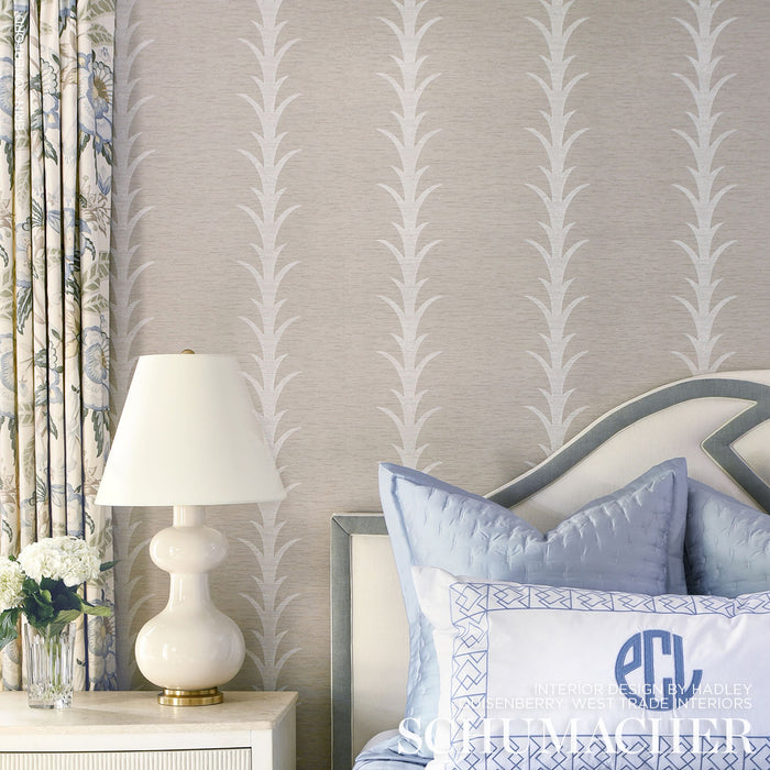 Schumacher Acanthus Stripe Vinyl Limestone Wallpaper 5008590