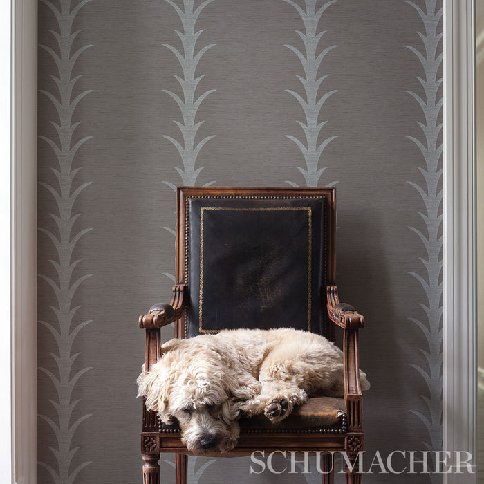 Schumacher Acanthus Stripe Vinyl Grey Wallpaper 5008593