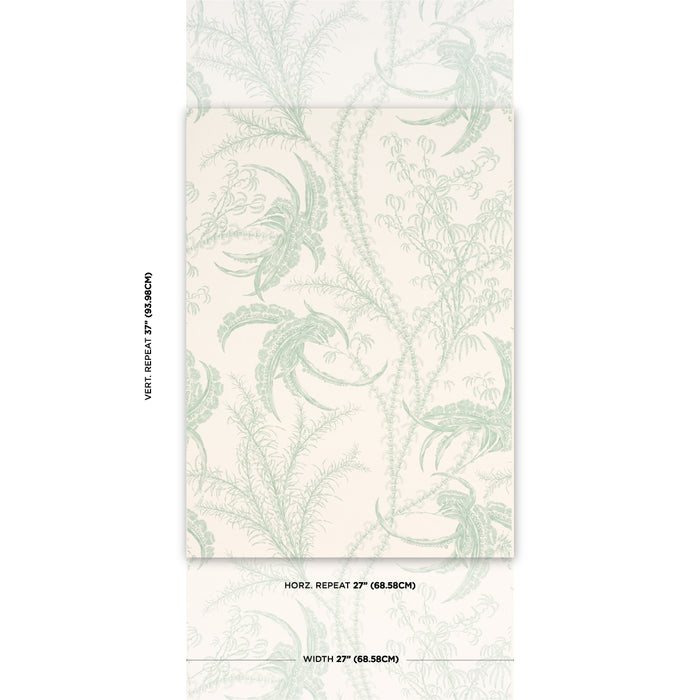 Schumacher Ocean Toile Eucalyptus On Linen Wallpaper Sample 5008721