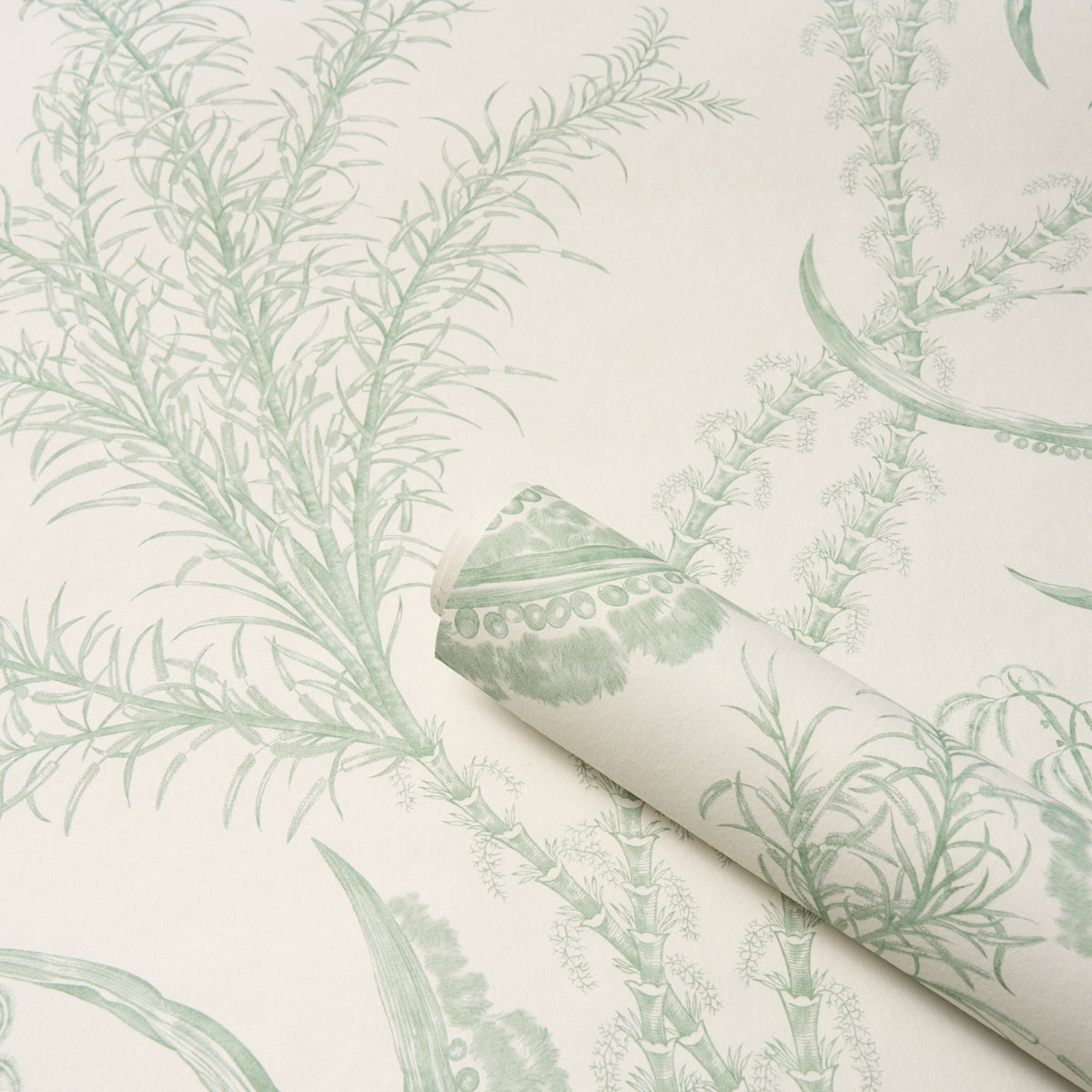 Schumacher Ocean Toile Eucalyptus On Linen Wallpaper 5008721