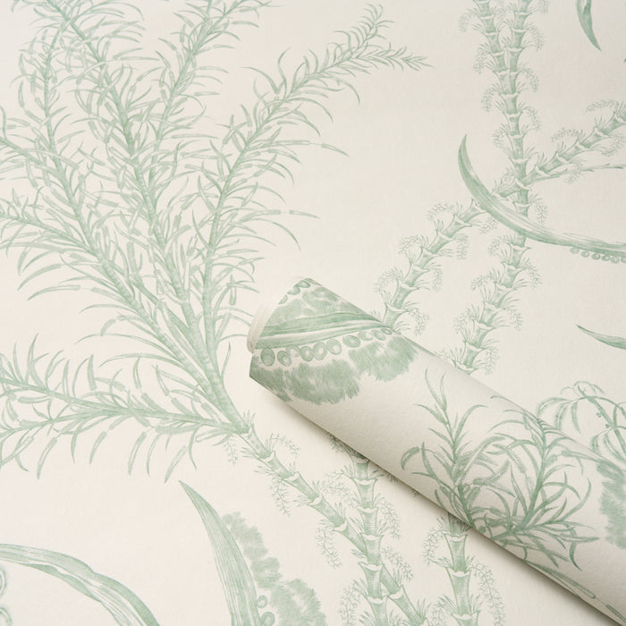 Schumacher Ocean Toile Eucalyptus On Linen Wallpaper 5008721