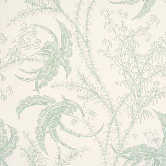 Schumacher Ocean Toile Eucalyptus On Linen Wallpaper Sample 5008721