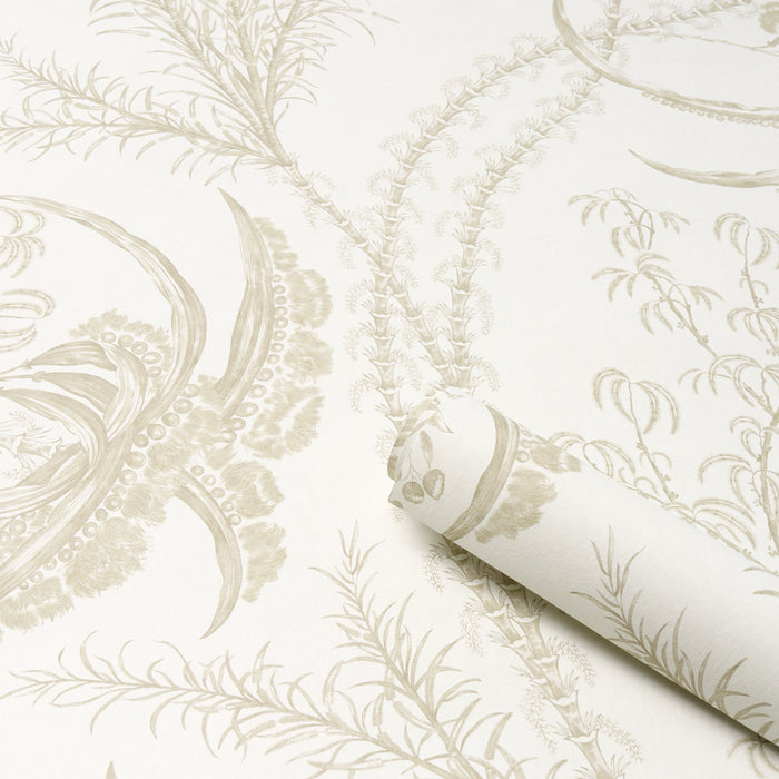 Schumacher Ocean Toile Sand Wallpaper Sample 5008722