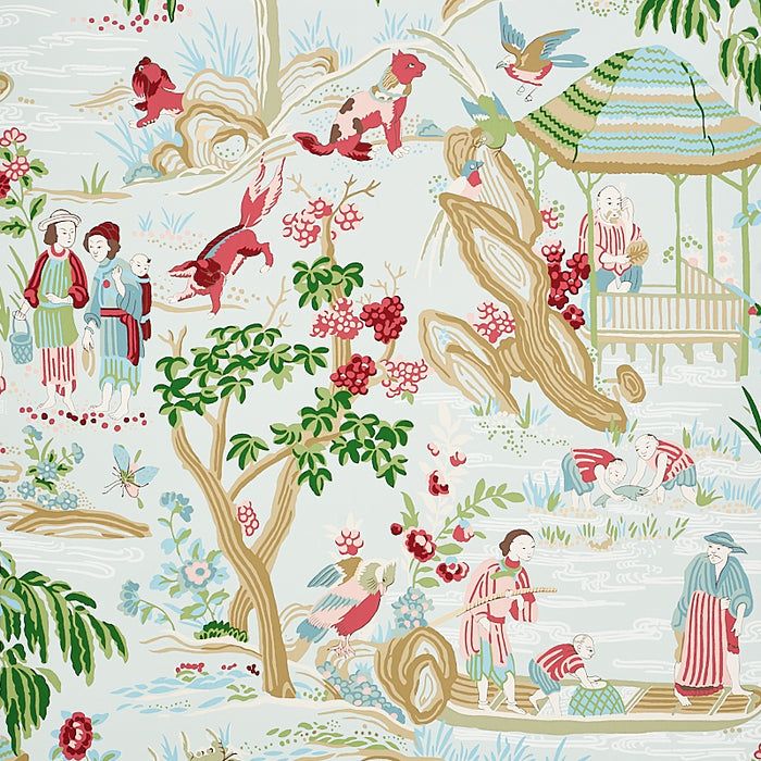 Schumacher Yangtze River Aqua Wallpaper Sample 5009091