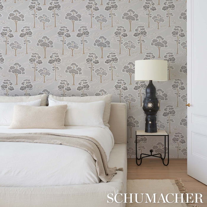 Schumacher Tree River Moonstone Wallpaper 5009100