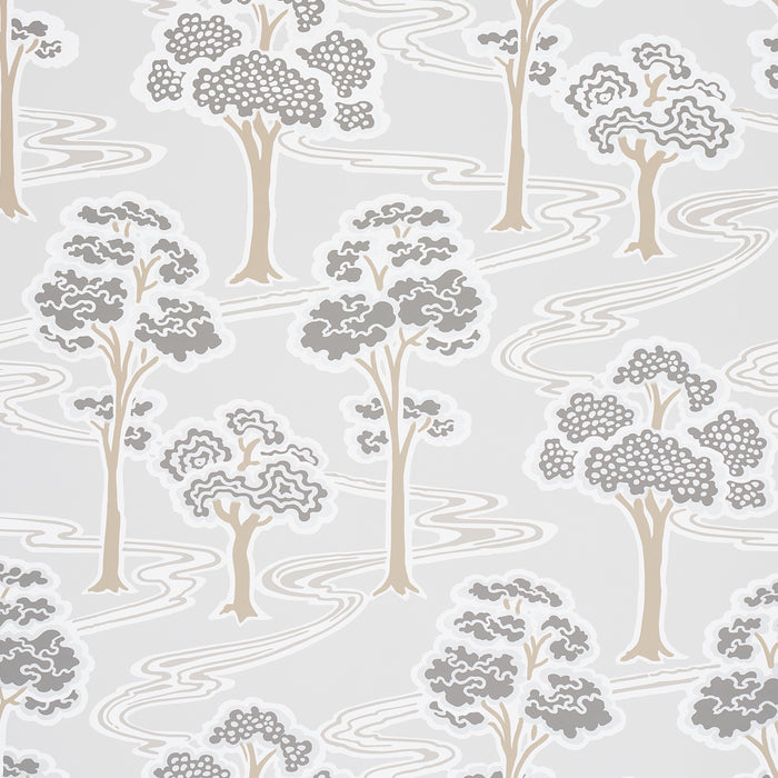 Schumacher Tree River Moonstone Wallpaper Sample 5009100