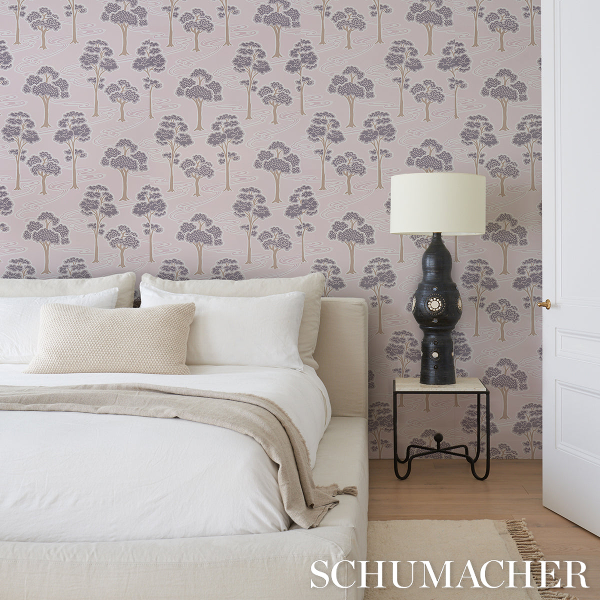 Schumacher Tree River Blush Wallpaper 5009101