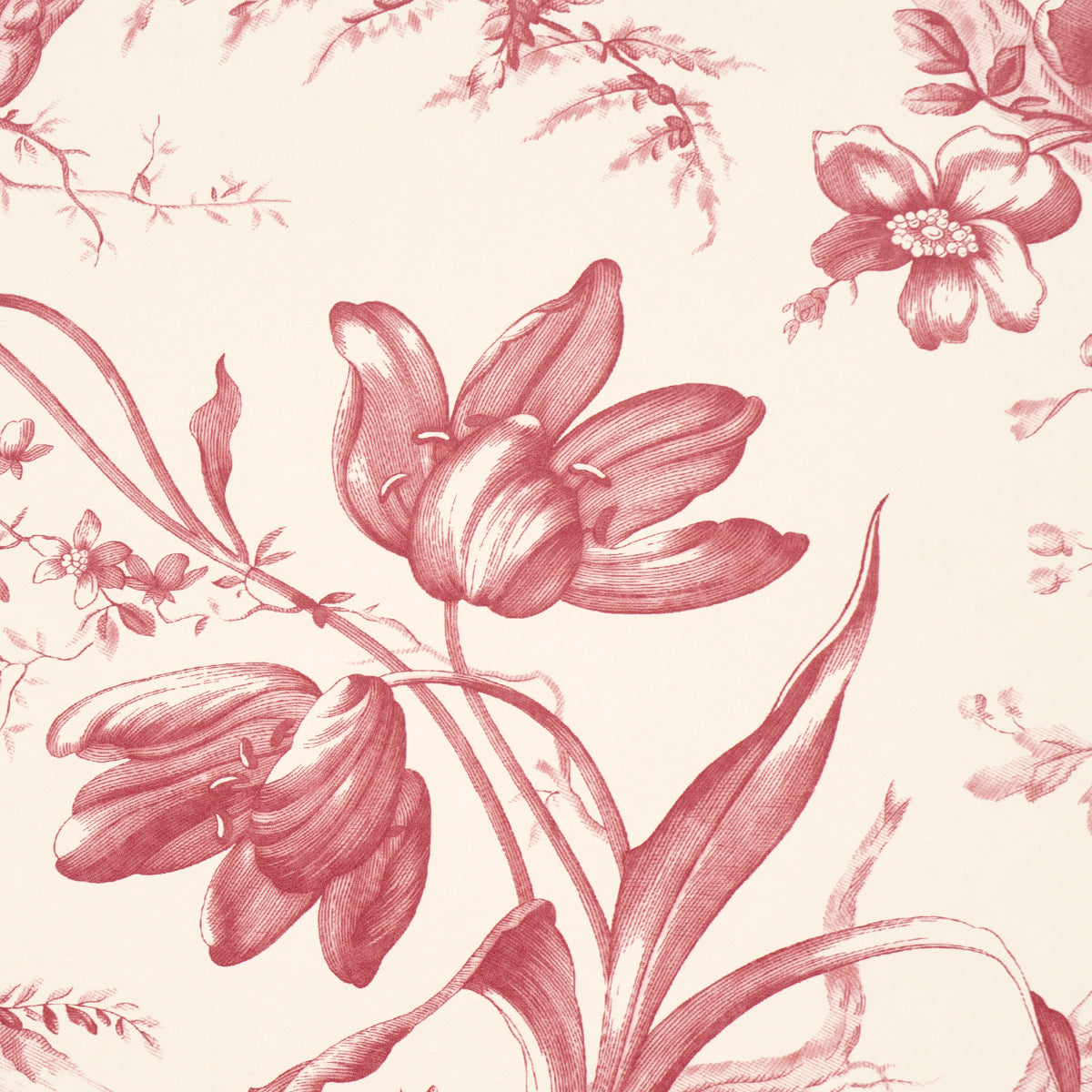 Schumacher Toile De Fleurs Rouge Wallpaper 5009122