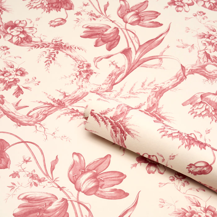 Schumacher Toile De Fleurs Rouge Wallpaper Sample 5009122