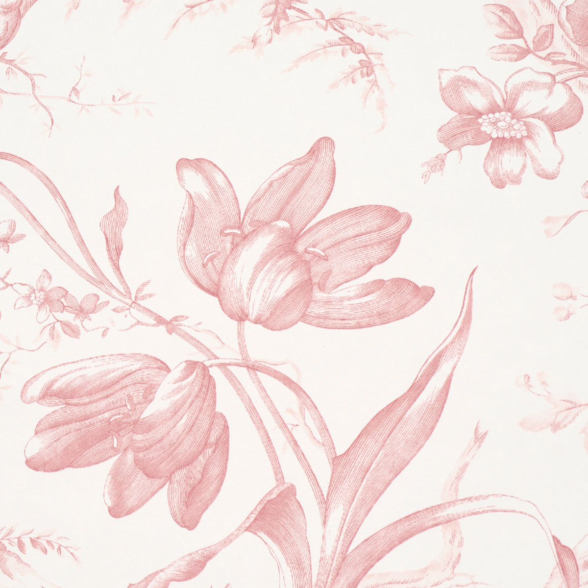 Schumacher Toile De Fleurs Pink Wallpaper 5009123