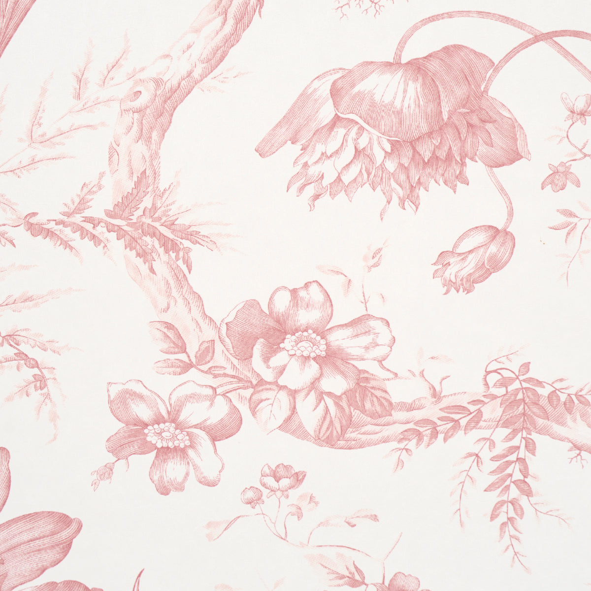 Schumacher Toile De Fleurs Pink Wallpaper 5009123