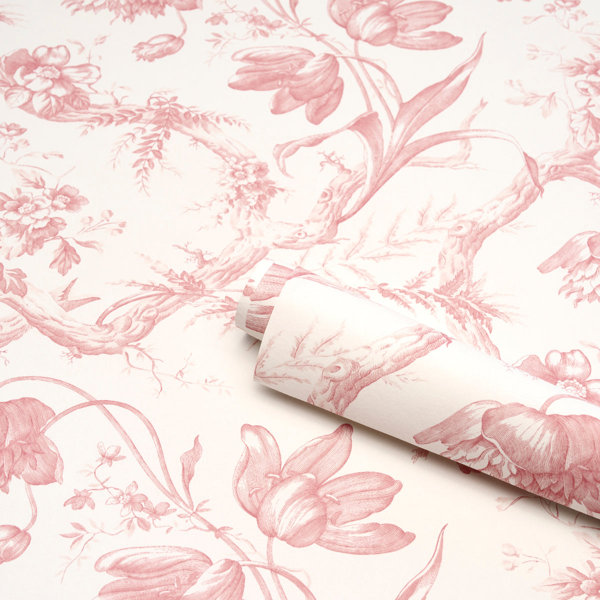 Schumacher Toile De Fleurs Pink Wallpaper 5009123