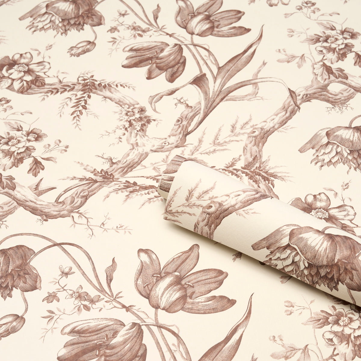 Schumacher Toile De Fleurs Fawn Wallpaper 5009124