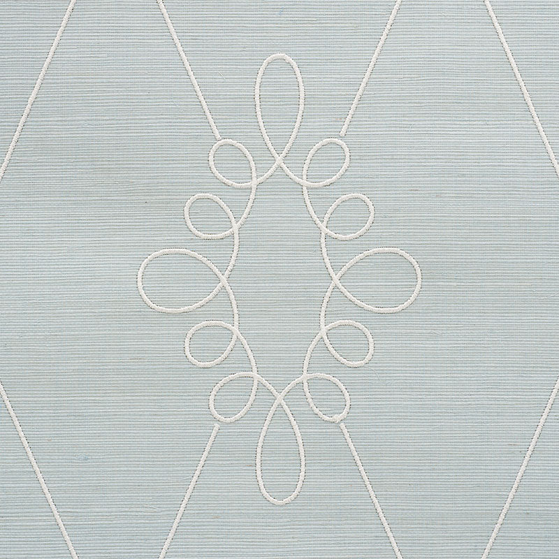 Schumacher Sylvie Embroidered Sisal Water Blue Wallpaper 5009271