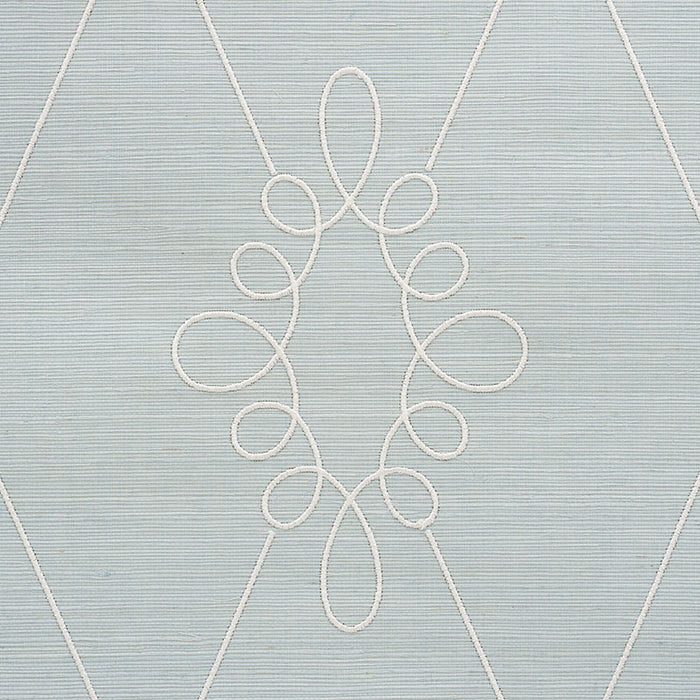 Schumacher Sylvie Embroidered Sisal Water Blue Wallpaper Sample 5009271