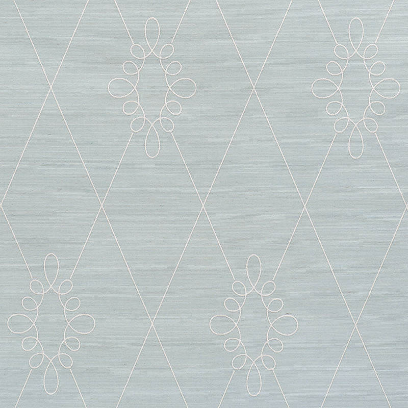 Schumacher Sylvie Embroidered Sisal Water Blue Wallpaper 5009271