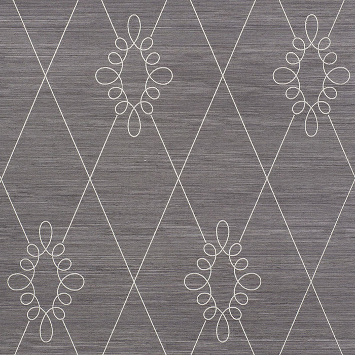 Schumacher Sylvie Embroidered Sisal Charcoal Wallpaper Sample 5009272