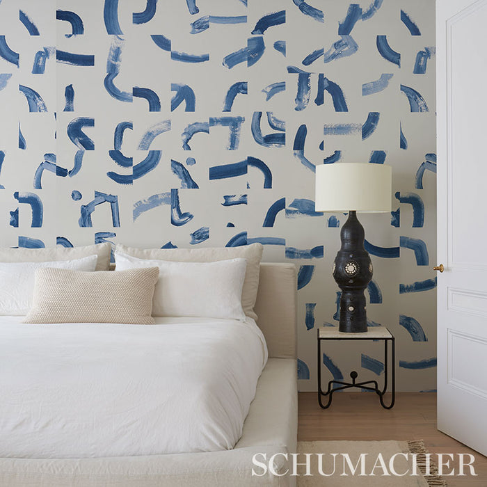 Schumacher Sepiessa Panel Set Blue Wallpaper 5009494