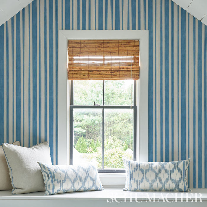 Schumacher Villa Stripe Peacock Wallpaper 5009926