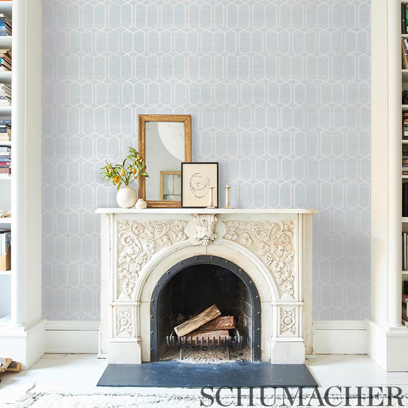 Schumacher Modern Trellis Sisal Sky Wallpaper Sample 5010100