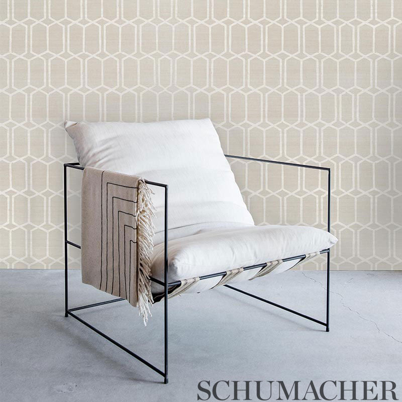 Schumacher Modern Trellis Hemp Shimmer Moonstone Wallpaper 5010110