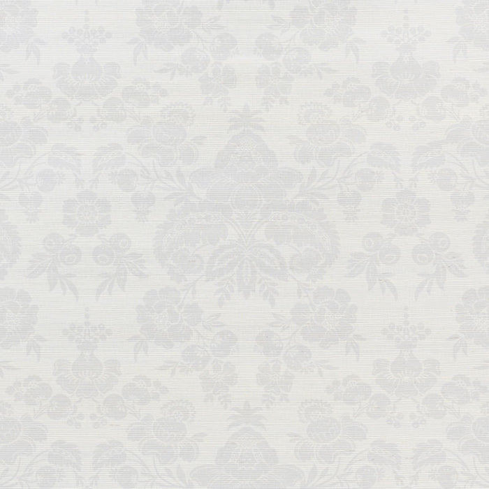 Schumacher Simone Damask Grasscloth Silver Wallpaper Sample 5010120