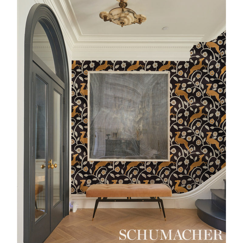 Schumacher Les Gazelles Au Bois Vinyl Noir Wallpaper 5010140