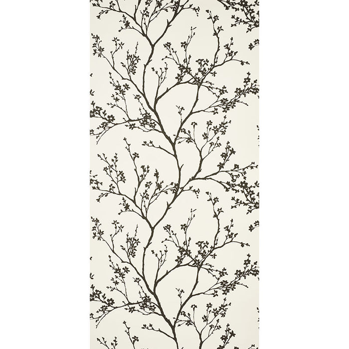 Schumacher Twiggy Vinyl Black On Ivory Wallpaper 5010150