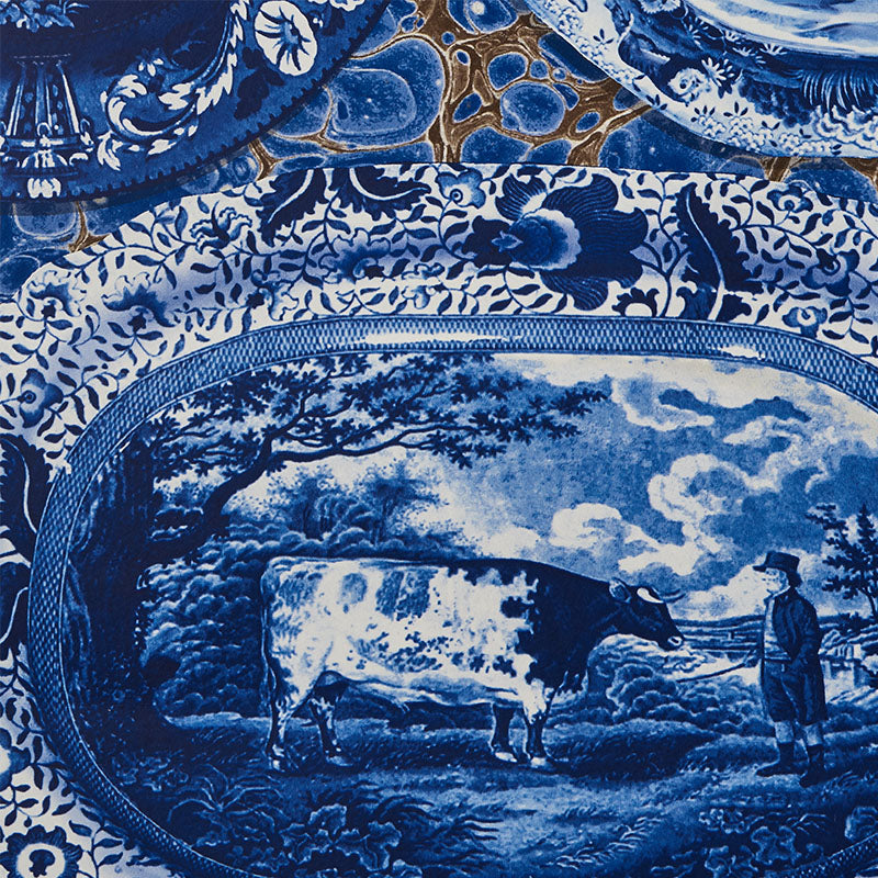 Schumacher Plates & Platters Blue Wallpaper 5010410