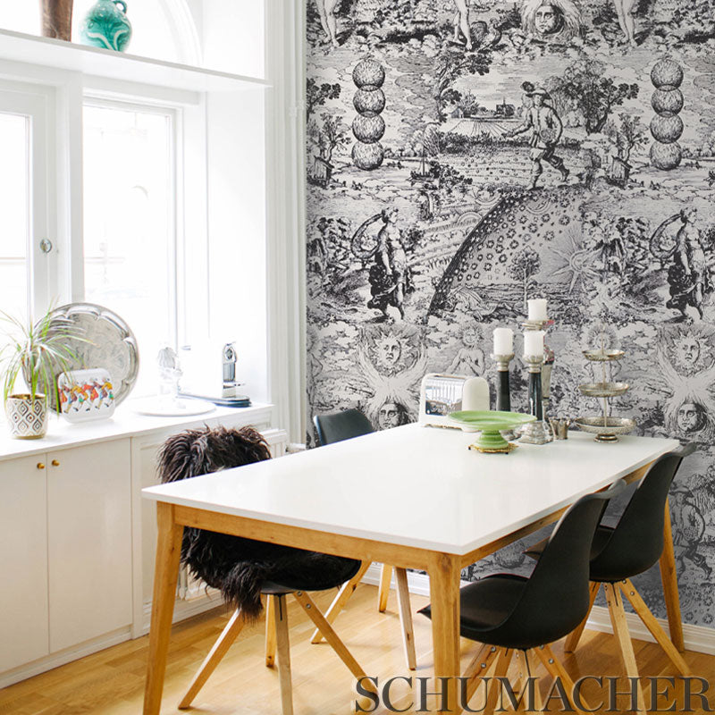 Schumacher Modern Toile Black Wallpaper 5010420