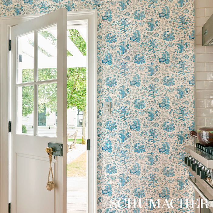 Schumacher Pomegranate Botanical Blue Wallpaper 5010443