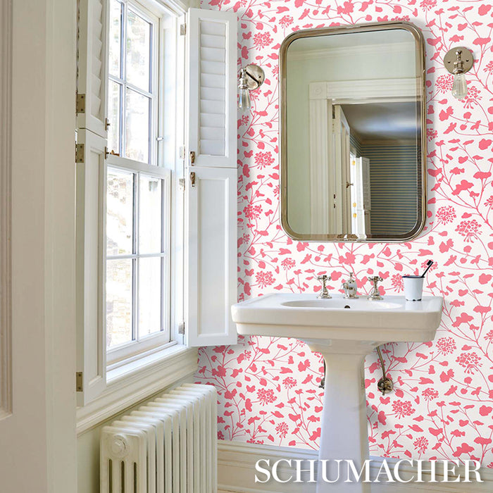 Schumacher Pennick Coral On Ivory Wallpaper Sample 5010543