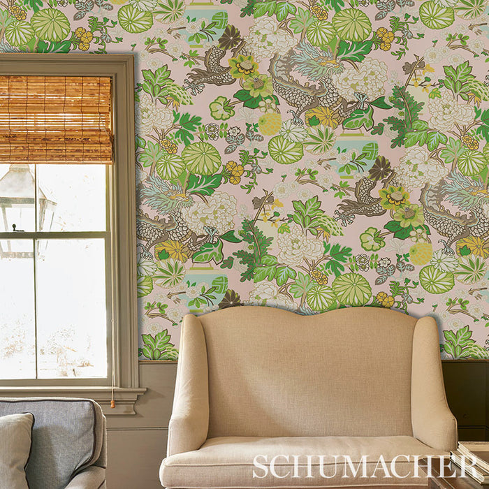 Schumacher Chiang Mai Dragon Blush Wallpaper 5010590