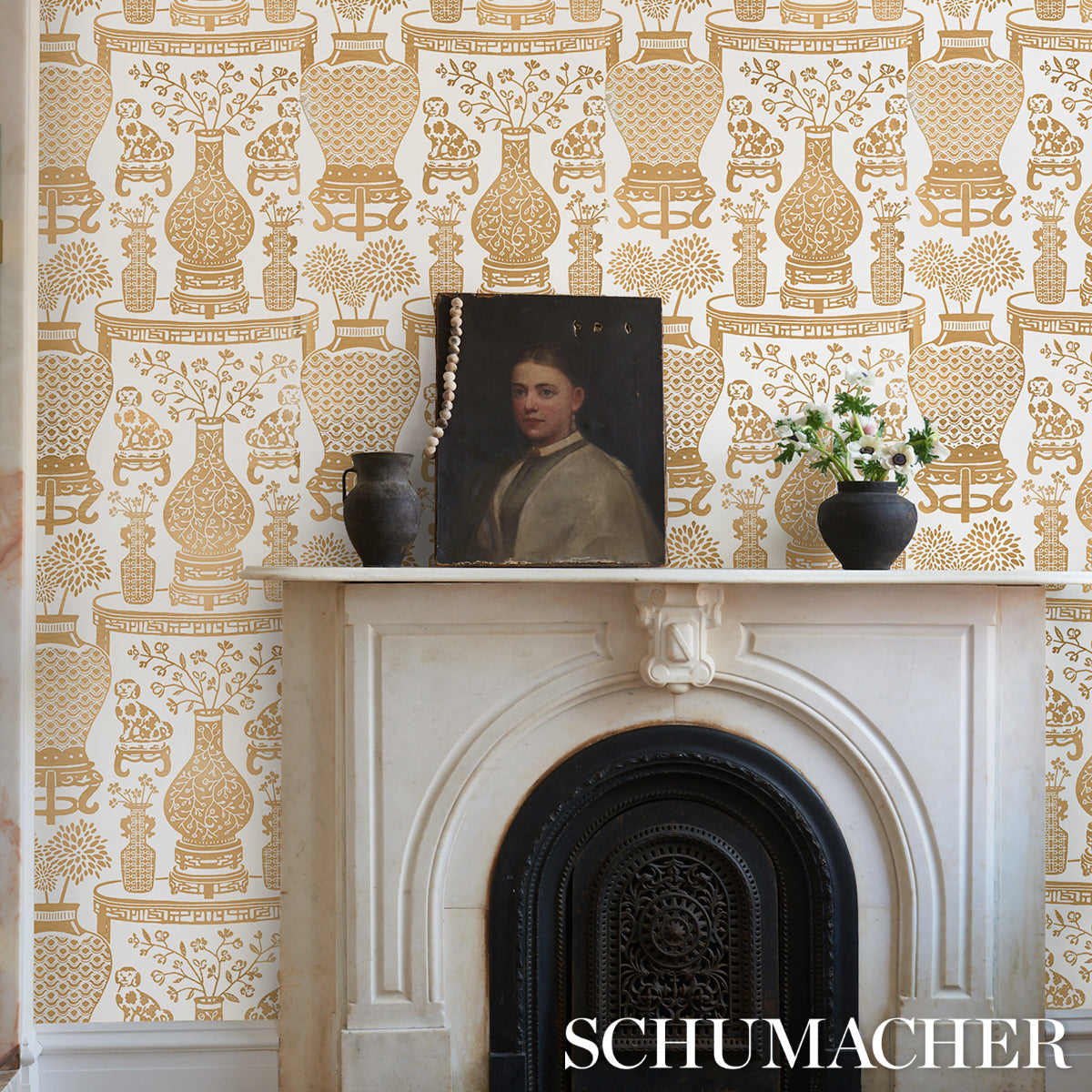 Schumacher Hellene Mylar Gold Wallpaper 5010611