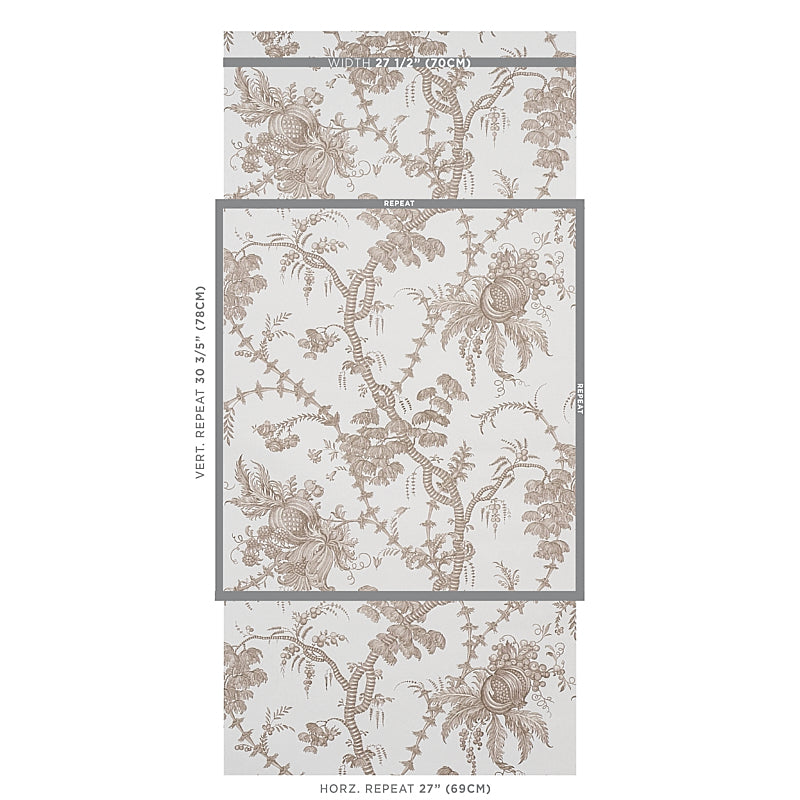 Schumacher San Cristobal Toile Cocoa Wallpaper Sample 5010621