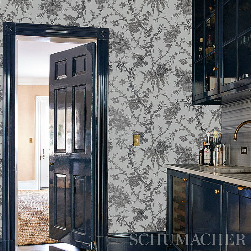 Schumacher San Cristobal Toile Black Wallpaper 5010622