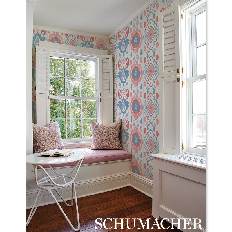 Schumacher Elizia Ikat Rose & Indigo Wallpaper 5010712