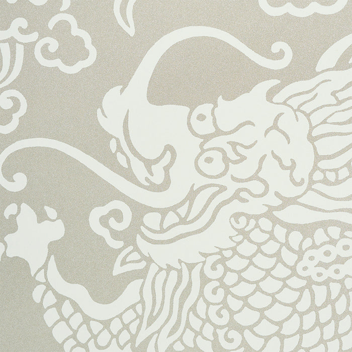 Schumacher Ruan Dragon Damask Warm Silver Wallpaper 5010880