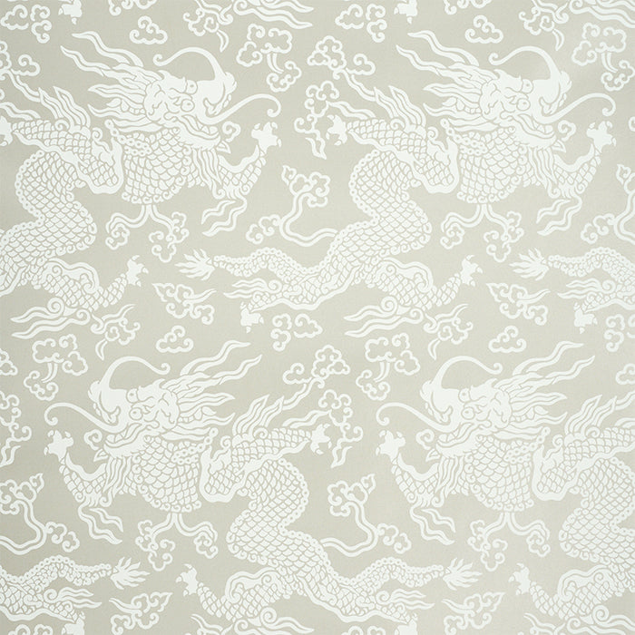 Schumacher Ruan Dragon Damask Warm Silver Wallpaper 5010880