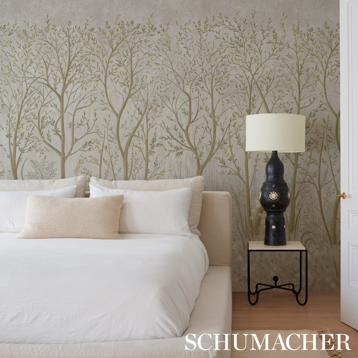 Schumacher Brindille Golden Accented PanelÂ Set Dove Wallpaper 5010920