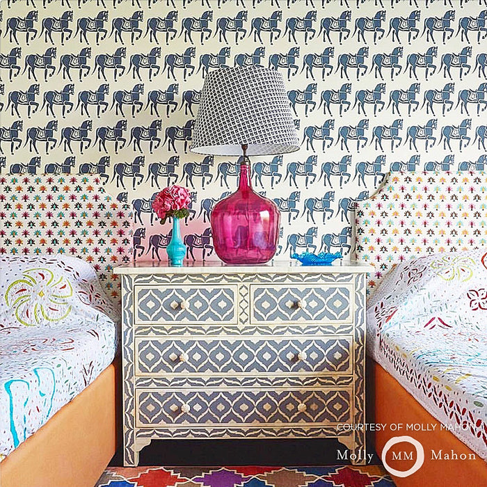 Schumacher Marwari Horse Navy Wallpaper 5011130